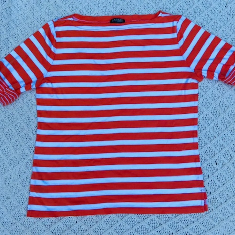 Ralph Lauren Stripped Short Sleeve Blouse Size XL in Excellent Condition